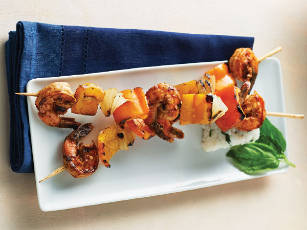 Spicy Tomato Basil Shrimp Skewers