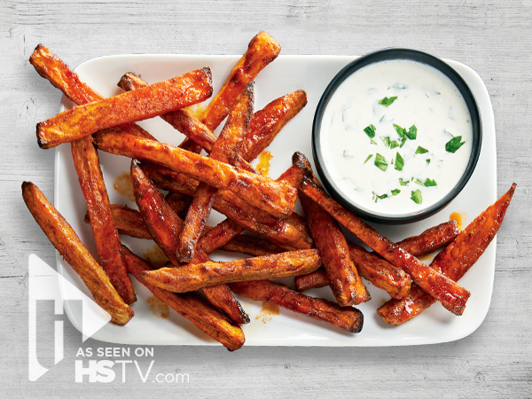 Mediterranean Air Fried Japanese Sweet Potato Fries with Yogurt