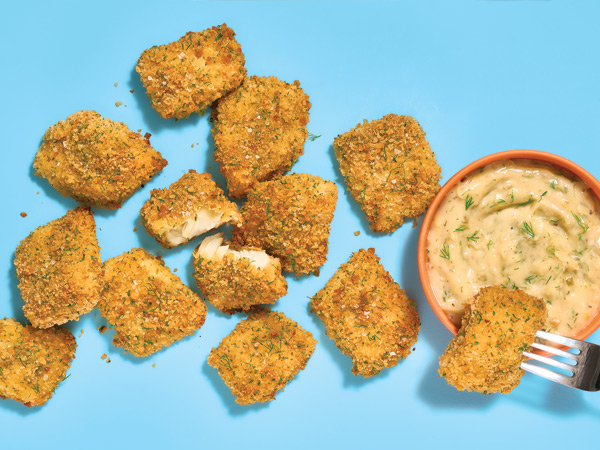 Crumbed Baked Fish Bites with Tartare Sauce