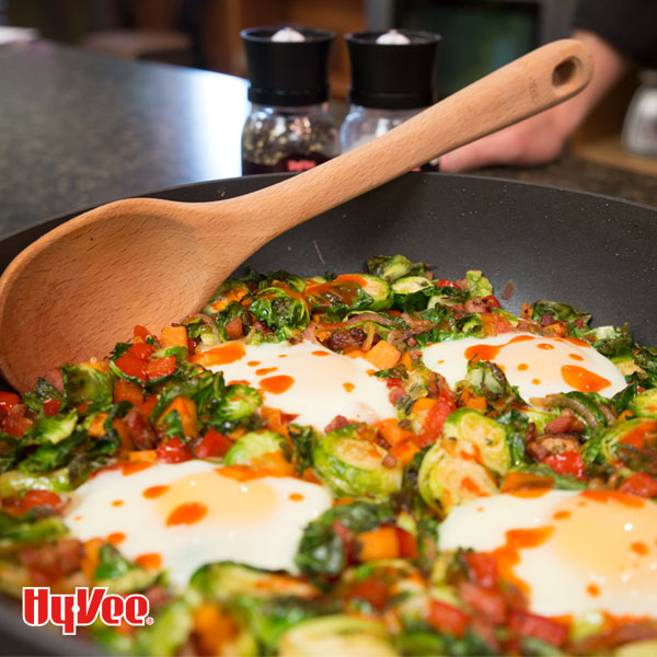 Skillet Baked Eggs with Potatoes and Bacon - Laughing Spatula